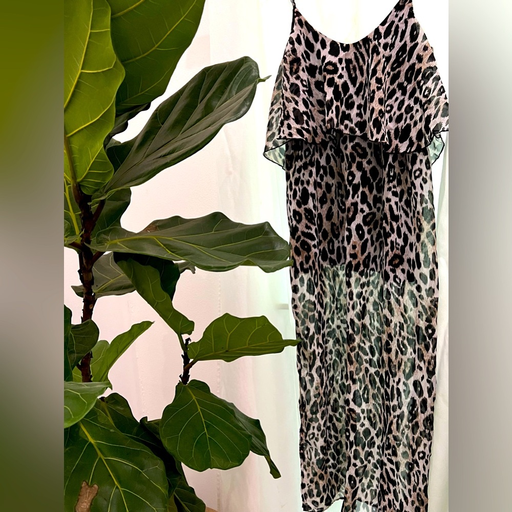 Ultra Flirt Semi Sheer Maxi Dress Size Medium Animal Print Lined Sleeveless